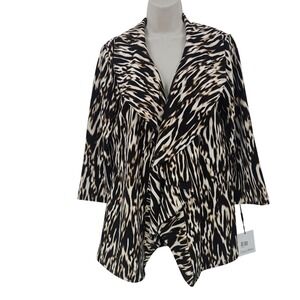 Calvin Klein Blazer Jacket Women 10 Multi Animal Print Open Front Draped Lined
